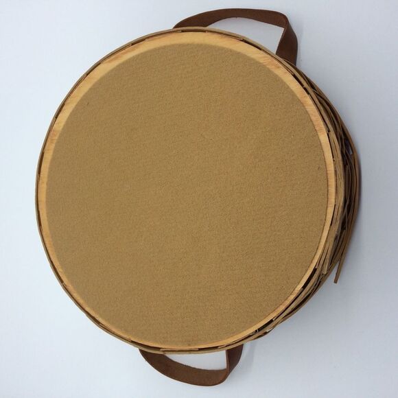 Peterboro Woven Wooden Round Basket w/Leather Handles Plastic Insert for Serving - Picture 10 of 12